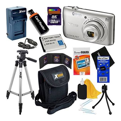 NIKON  Coolpix A300 20.1Mp Digital Camera With 8X Zoom Lens & Built-In Wi-Fi (Silver) Bundle - Us Version W/ Seller Warranty