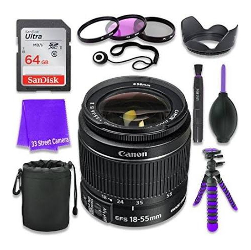 CANON  Ef-S 18-55MM F/3.5-5.6 Is Ii Lens (White Box) & 64GB Class 10 Memory Card + Complete Accessory - Us Version W/ Seller Warranty