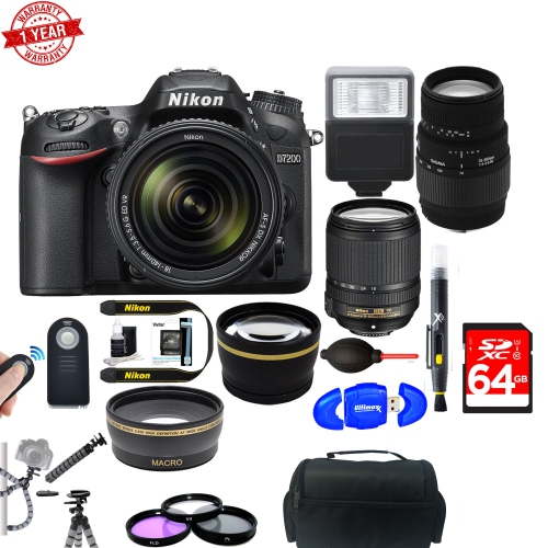 NIKON  D7200 Digital Slr Camera With 18-140MM Vr & 70-300MM F/4-5.6 Sld Dg Macro Telephoto Lens + Accessory Bundle - Us Version W/ Seller Warranty