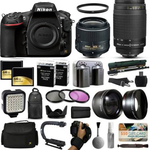 NIKON  D810 Dslr Digital Camera With 18-55MM Vr 70-300MM F/4-5.6G Lens 128GB Memory Mega Bundle - Us Version W/ Seller Warranty