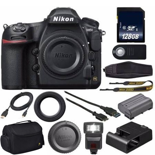NIKON  D850 Dslr Camera W/ 128GB Sdxc Mc+External Flash+HDMI Cable+Universal Wireless Remote Shutter Release+Hand Camera Grip - Us Version W/ Seller