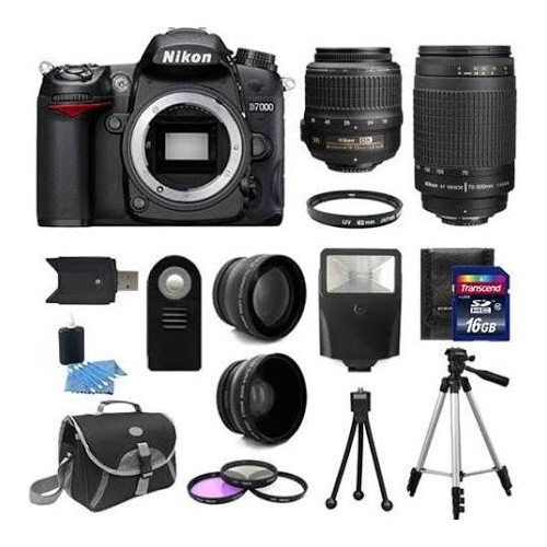 Nikon D7000 Digital SLR Camera + 4 Lens: 18-55 VR + 70-300 + 16GB Kit &  More - US Version w/ Seller Warranty