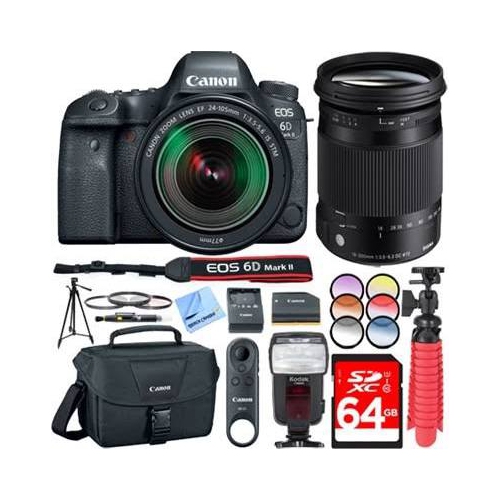 Canon Eos 6D Mark II 26.2MP DSLR Camera w/ EF 24-105mm and 18