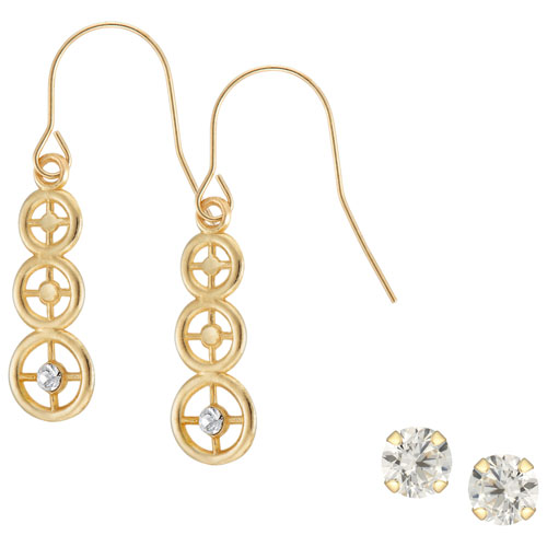 Le Reve Collection 10K Gold Vertical Wheels & Stud Earrings Set