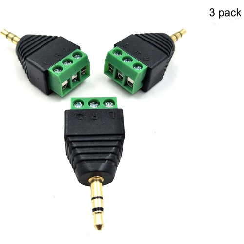 Hyfai 3.5mm 3 Pole Stereo Audio Vedio Male Plug to AV 3-Screw Terminal Block Balun Connector Adapter-3 Pack