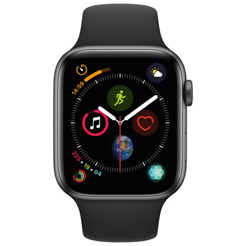 Apple Watch Series 4 (GPS) 44mm - Space Grey Aluminum Case with Black Sport Band - Certified Refurbished by APPLE - Refurbished condition - CA$217.99