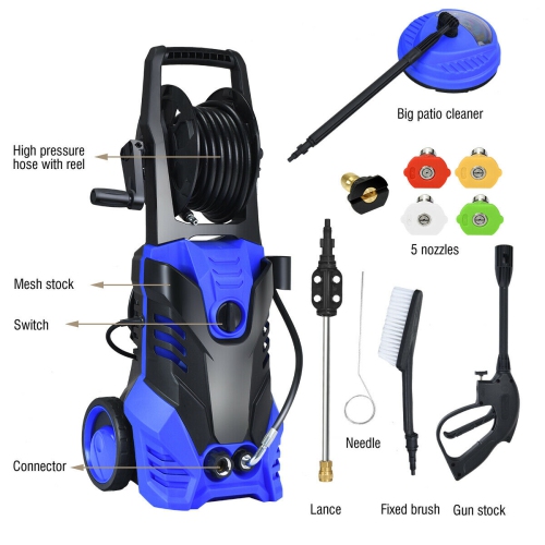 Gymax 3000PSI Electric High Pressure Washer 2000W 2GPM w/Patio Cleaner and 5 Nozzles