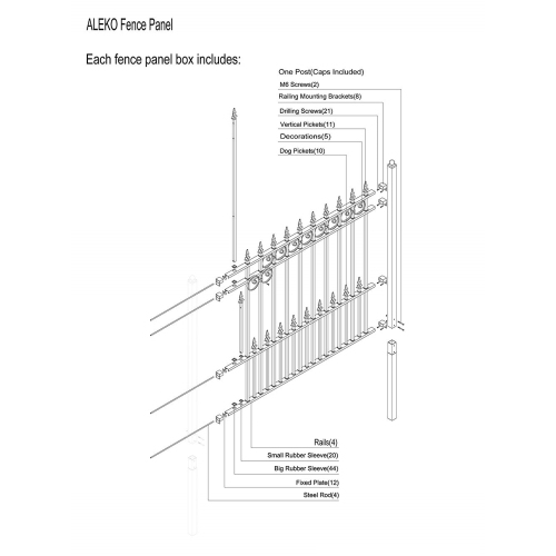 ALEKO® Prague Style DIY Iron Wrought Steel Fence 5.5' X 5' High Quality Ornamental Fence
