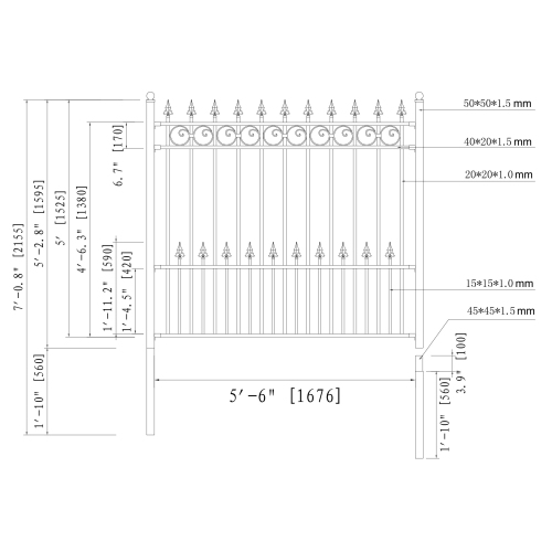 ALEKO® Prague Style DIY Iron Wrought Steel Fence 5.5' X 5' High Quality Ornamental Fence