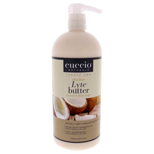 Ultra Sheer Lyte Butter - Coconut and White Ginger by Cuccio for Unisex - 32 oz Body Butter