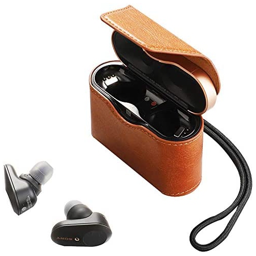 Étui protecteur en cuir résistant à la poussière pour écouteurs WF-1000XM3 de Sony - Brun