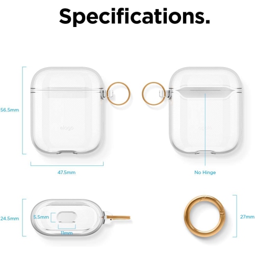 elago Clear Airpods Case with Keychain Designed for Apple Airpods 1&2 [Transparent]