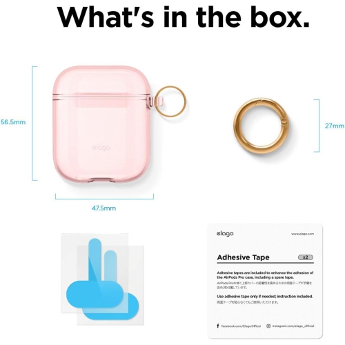 elago Clear Airpods Case with Keychain Designed for Apple Airpods 1&2 [Lovely Pink]