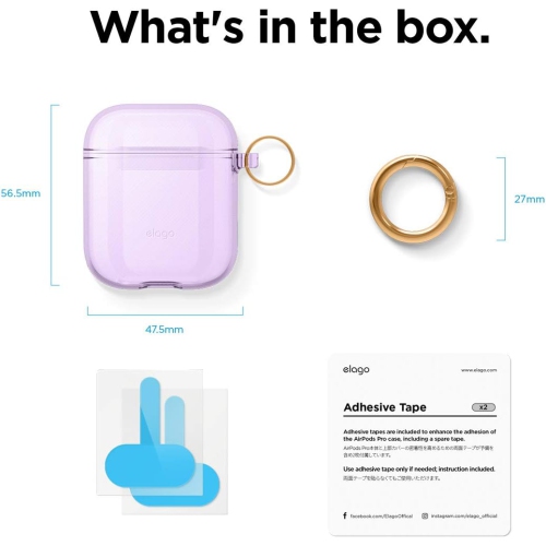 elago Clear Airpods Case with Keychain Designed for Apple Airpods 1&2 [Lavender]