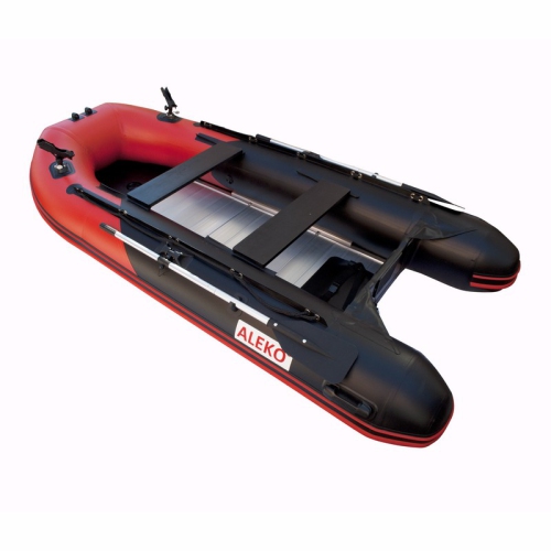 ALEKO® BTF320RBK PRO Inflatable Fishing Boat Raft 10.5Ft Aluminum Floor 4 Person Fishing Rod Holders , Red Black