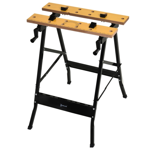 DURHAND Foldable Work Bench w/ Adjustable Clamps, Carpenter Saw Table, MDF Surface, Steel Frame, 100kg/220lbs Capacity