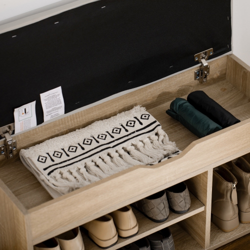 HOMCOM – Banc d'entrée avec coussin rembourré en polyuréthane, rangement dissimulé pour la chambre à coucher de couloir, naturel