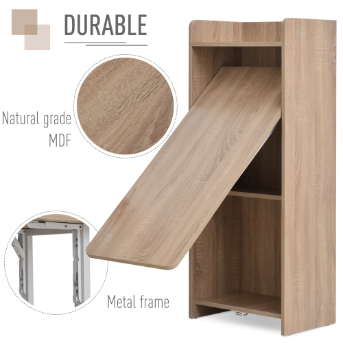 HOMCOM 2 In 1 Folding Table, Drop Leaf Table, Space Saving Dining Table with 4-Tier Shelf for Small Spaces, Oak