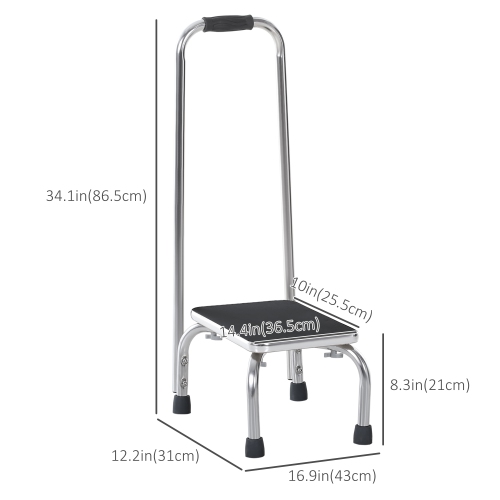 HOMCOM Step Stool with Handle for Adults and Seniors, Heavy Duty Metal Foot Step Stool for Elderly, Portable Stool with Anti-slip Design