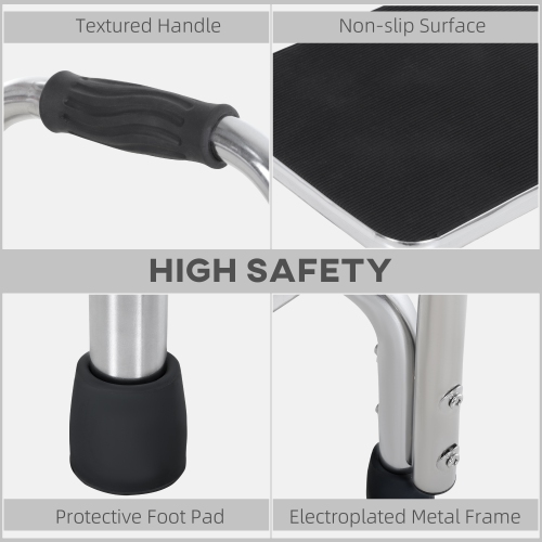 HOMCOM Step Stool with Handle for Adults and Seniors, Heavy Duty Metal Foot Step Stool for Elderly, Portable Stool with Anti-slip Design