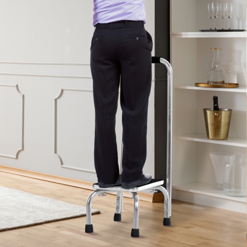 HOMCOM Step Stool with Handle for Adults and Seniors, Heavy Duty Metal Foot Step Stool for Elderly, Portable Stool with Anti-slip Design