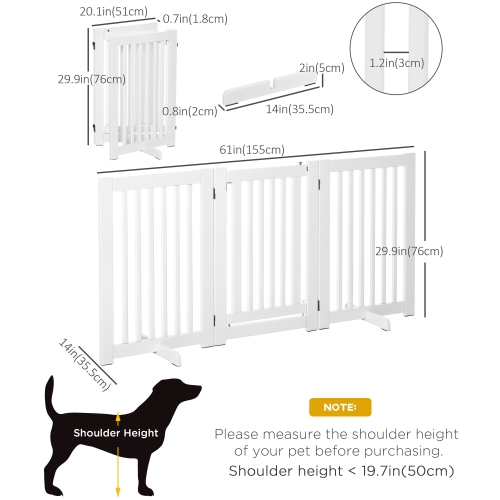 PawHut Free Standing Wooden Pet Gate Indoor Dog Barrier Foldable Step Over Doorway Fence Safety Gate with Open Door Z Shape 3 Panel