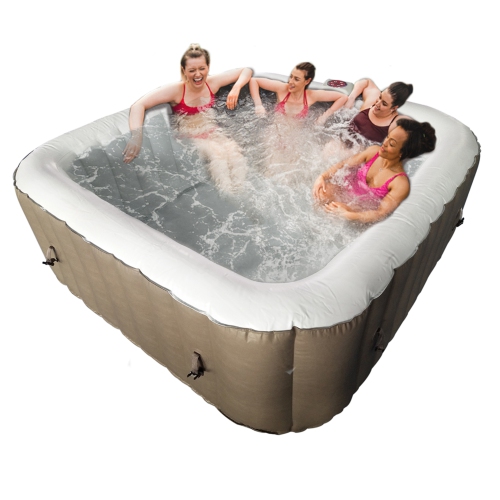 ALEKO HTISQ6BRWH Square Inflatable Jetted Hot Tub with Cover - 6 Person - 250 Gallon - Brown and White