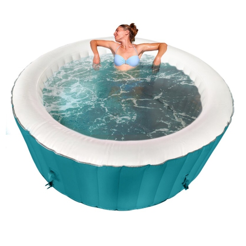 ALEKO HTIR4GRW Round Inflatable Jetted Hot Tub with Cover - 4 Person - 210 Gallon - Light Blue and White