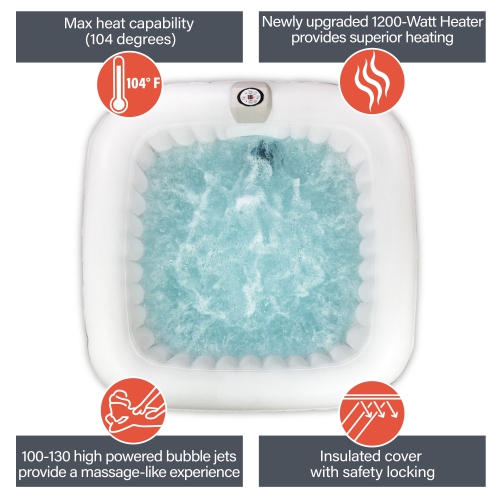 ALEKO HTISQ4BKWH Square Inflatable Jetted Hot Tub with Cover - 4 Person - 160 Gallon - Black and White