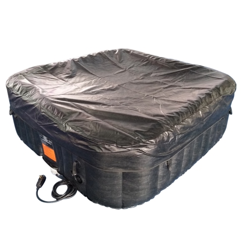 ALEKO HTISQ4BKWH Square Inflatable Jetted Hot Tub with Cover - 4 Person - 160 Gallon - Black and White