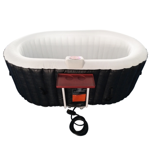 ALEKO HTIO2BKW Oval Inflatable Jetted Hot Tub with Drink Tray and Cover - 2 Person - 145 Gallon - Black and White