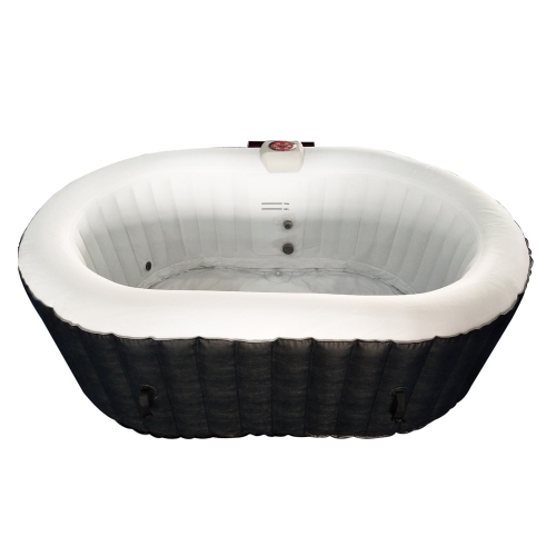 ALEKO HTIO2BKW Oval Inflatable Jetted Hot Tub with Drink Tray and Cover - 2 Person - 145 Gallon - Black and White