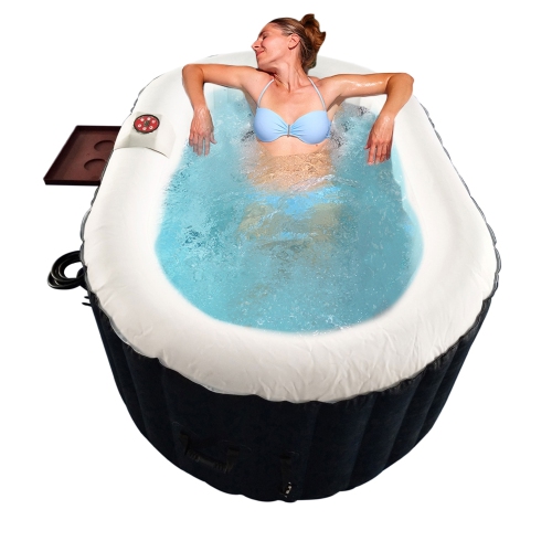 ALEKO HTIO2BKW Oval Inflatable Jetted Hot Tub with Drink Tray and Cover - 2 Person - 145 Gallon - Black and White