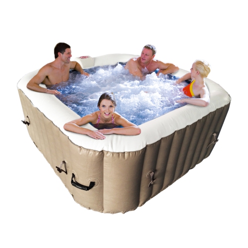 ALEKO HTISQ4BR Square Inflatable Jetted Hot Tub with Cover - 4 Person - 160 Gallon - Brown