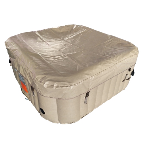 ALEKO HTISQ4BR Square Inflatable Jetted Hot Tub with Cover - 4 Person - 160 Gallon - Brown