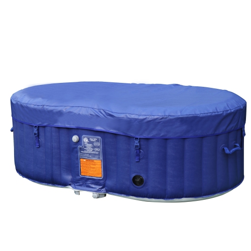 ALEKO HTIO2BLD Oval Inflatable Jetted Hot Tub with Drink Tray and Cover - 2 Person - 145 Gallon - Dark Blue