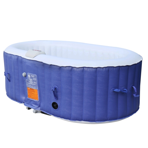 ALEKO HTIO2BLD Oval Inflatable Jetted Hot Tub with Drink Tray and Cover - 2 Person - 145 Gallon - Dark Blue