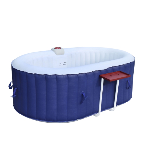 ALEKO HTIO2BLD Oval Inflatable Jetted Hot Tub with Drink Tray and Cover - 2 Person - 145 Gallon - Dark Blue