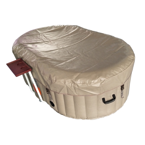 ALEKO HTIO2BRWH Oval Inflatable Jetted Hot Tub with Drink Tray and Cover - 2 Person - 145 Gallon - Brown and White