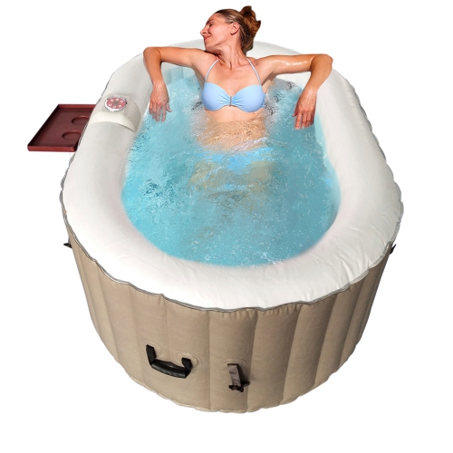 ALEKO HTIO2BRWH Oval Inflatable Jetted Hot Tub with Drink Tray and Cover - 2 Person - 145 Gallon - Brown and White