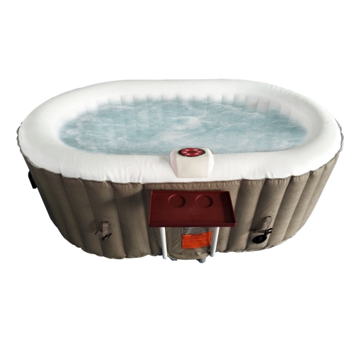 ALEKO HTIO2BRWH Oval Inflatable Jetted Hot Tub with Drink Tray and Cover - 2 Person - 145 Gallon - Brown and White