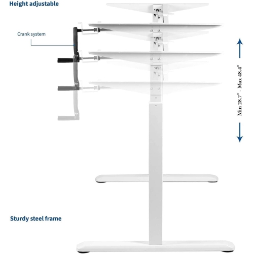 Boost Industries FS-DR22C-WH Compact Manual Crank Height Adjustable White Desk Frame