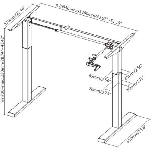 Boost Industries FS-DR22C-WH Compact Manual Crank Height Adjustable White Desk Frame