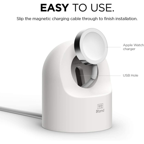 elgo W2 Station de Charge [Blanc] - Compatible avec Toutes les Séries d'Apple Watch et Mode Table de Nuit