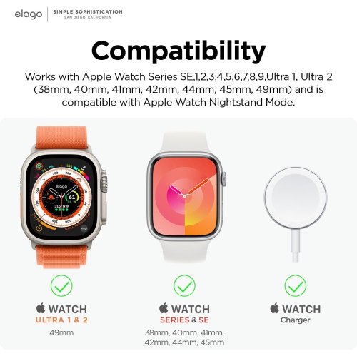 elgo W2 Station de Charge [Blanc] - Compatible avec Toutes les Séries d'Apple Watch et Mode Table de Nuit