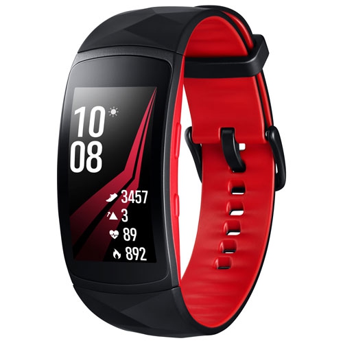 Samsung Gear Fit2 Pro Fitness Tracker with Heart Rate Monitor - Small - Black/Red - Open Box