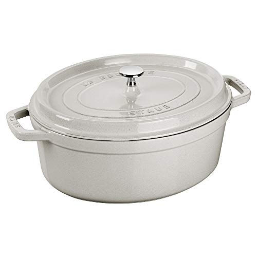 STAUB La Cocotte 8 L Cast Iron Oval Cocotte, White Truffle