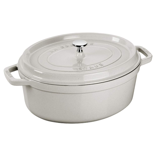 STAUB La Cocotte 8 L Cast Iron Oval Cocotte, White Truffle