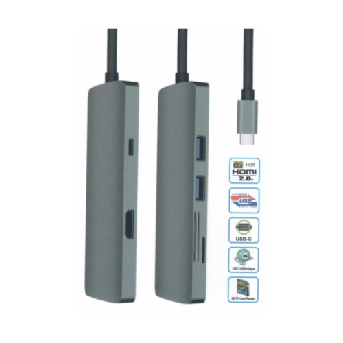 Hyfai USB-C 3.1 Type C to HDMI 2-port USB3.0 HUB RJ45 Ethernet SD Cardreader Adapter for MacBook Samsung Huawei and More