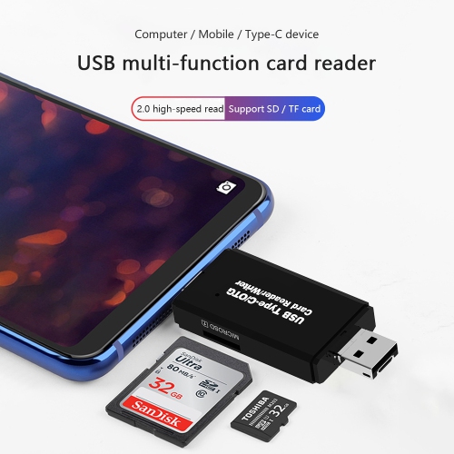 Lecteur de carte USB Type-C pour SD, Micro SD, Smartphones Android Caméras | Lecteur - Enregistreur USB 2.0 Haute Vitesse 480 Mbps